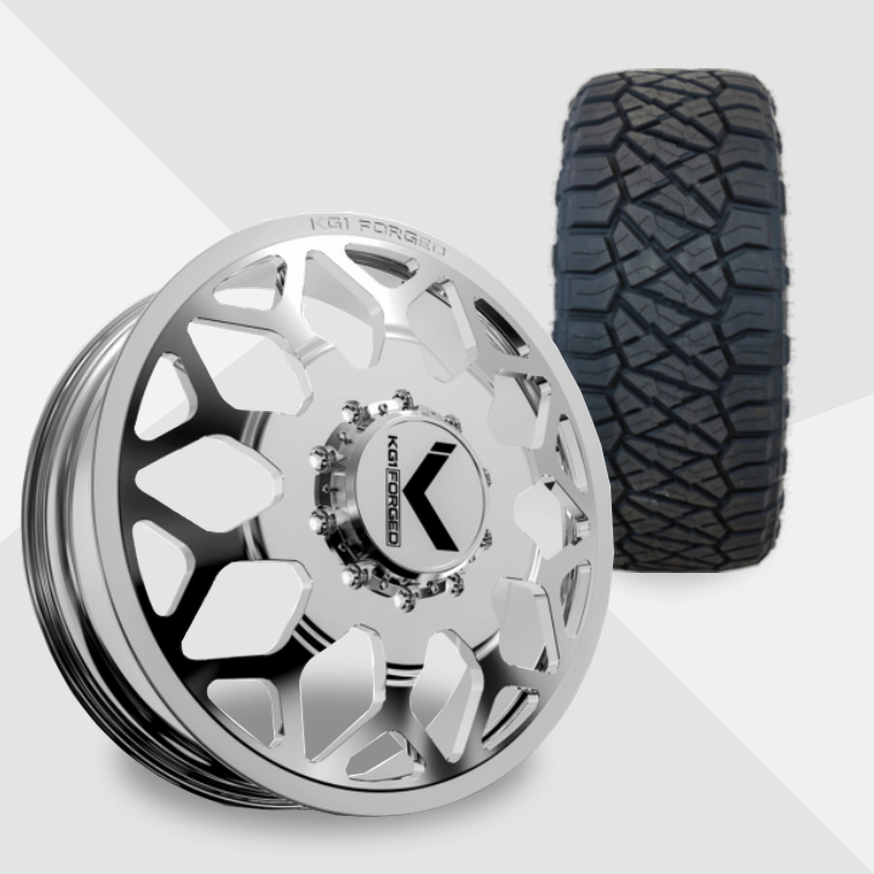 KG1 Luxor-KD 22x8.25 Wheels & Nitto Tires Ridge Grappler 35x12.50R22 Tires - 22" Dually Package