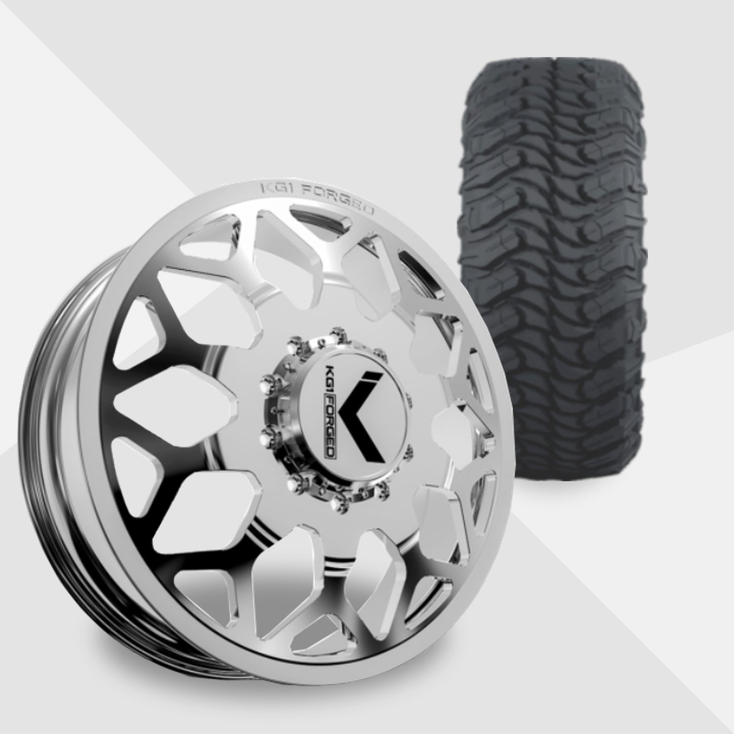 KG1 Luxor-KD 24x8.25 Wheels & Atturo Tires Trail Blade MTS 37x13.50R24 Tires - 24" Dually Package