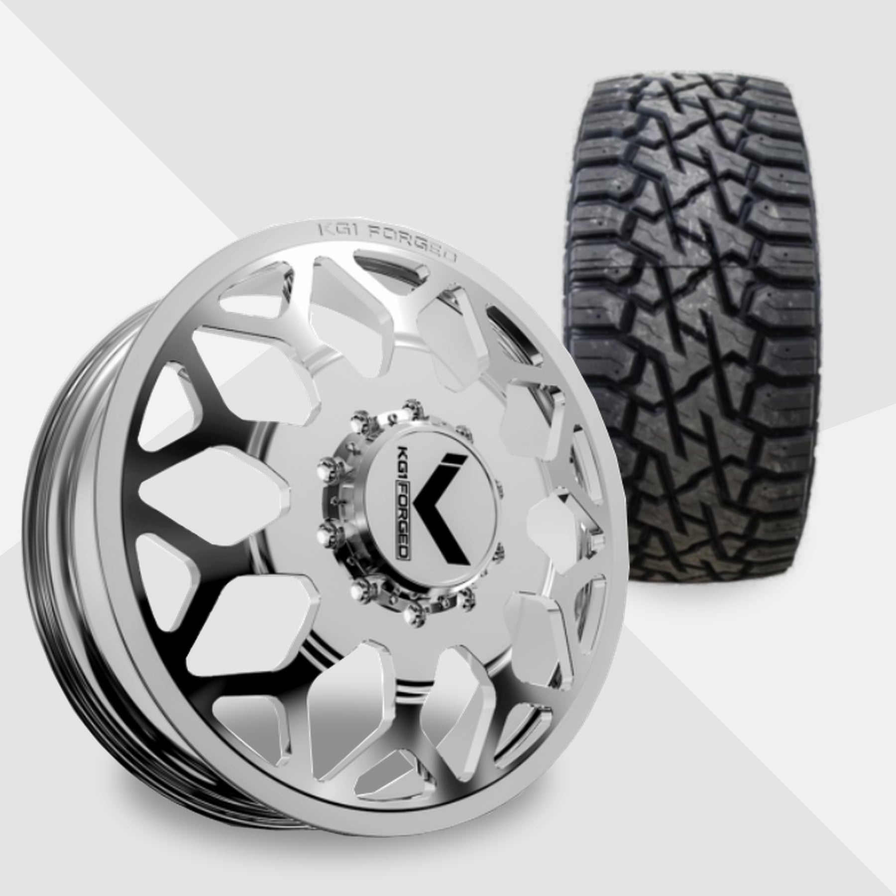 KG1 Luxor-KD 22x8.25 Wheels & Venom Power Tires Trail Hunter R/T 35x12.50R22 Tires - 22" Dually Package