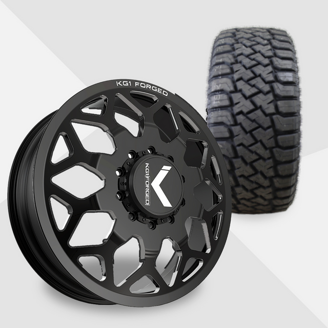 KG1 Luxor-KD 24x8.25 Wheels & LandSpider Tires Wildtraxx R/T 37x13.50R24 Tires - 24" Dually Package