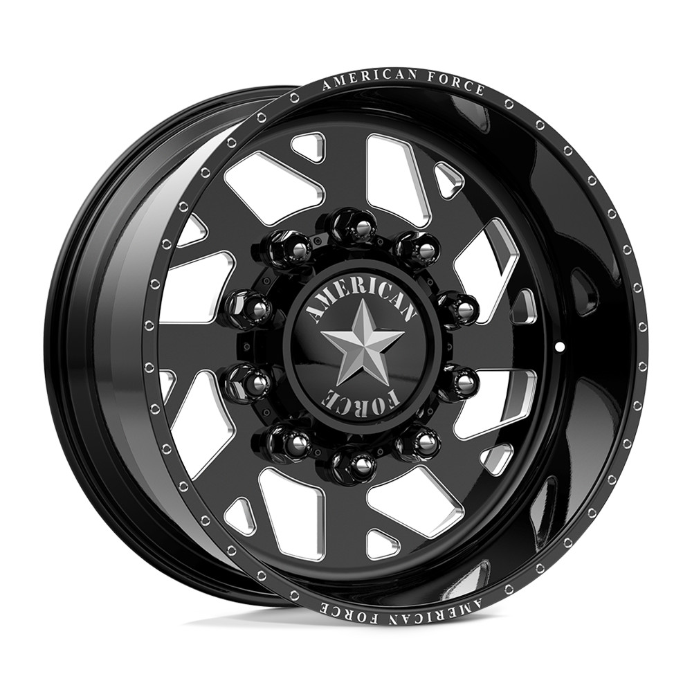 American Force 6D04 Man O'War SD Gloss Black Milled 26x14 8x200 Dually Wheels