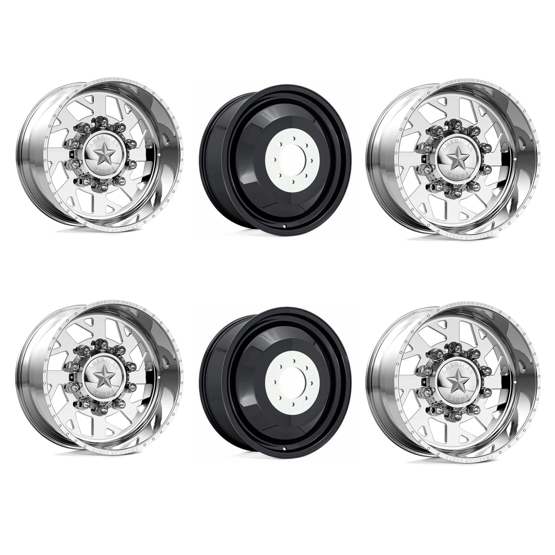 American Force 6D04 Man O'War SD Polished 22x14 10x225 Dually Wheels