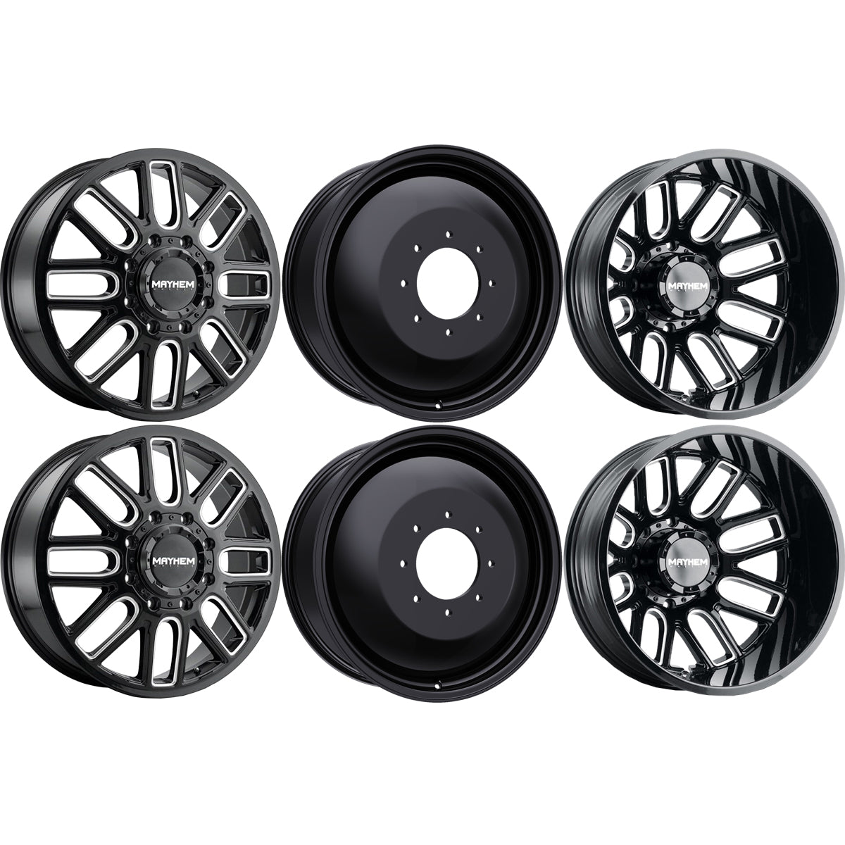 Mayhem Cogent Gloss Black Milled Spokes 22x8.25 22" Dually Wheels