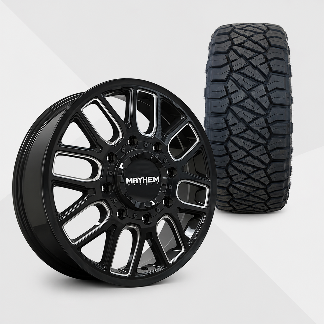 Mayhem Cogent Dually 22x8.25 Wheels & Nitto Tires Ridge Grappler 325/50R22 Tires - 22" Dually Package