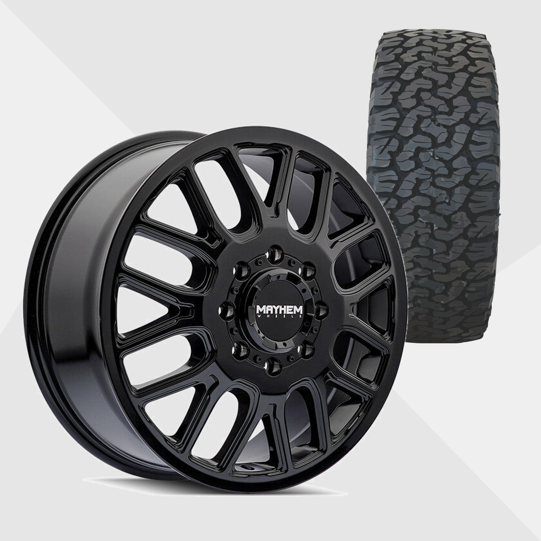 Mayhem Cogent Gloss Black 20x8.25 8x200 with BF Goodrich Tires T/A KO2 A/T 265/60R20 Dually Package