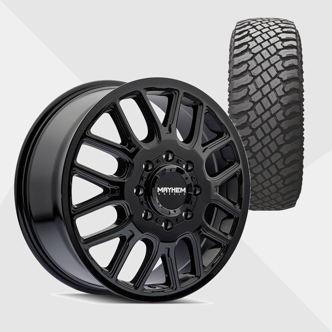 Mayhem Cogent Gloss Black Milled Spokes 20x8.25 8x210 with Atturo Tires Trail Blade X/T 295/60R20 Dually Package