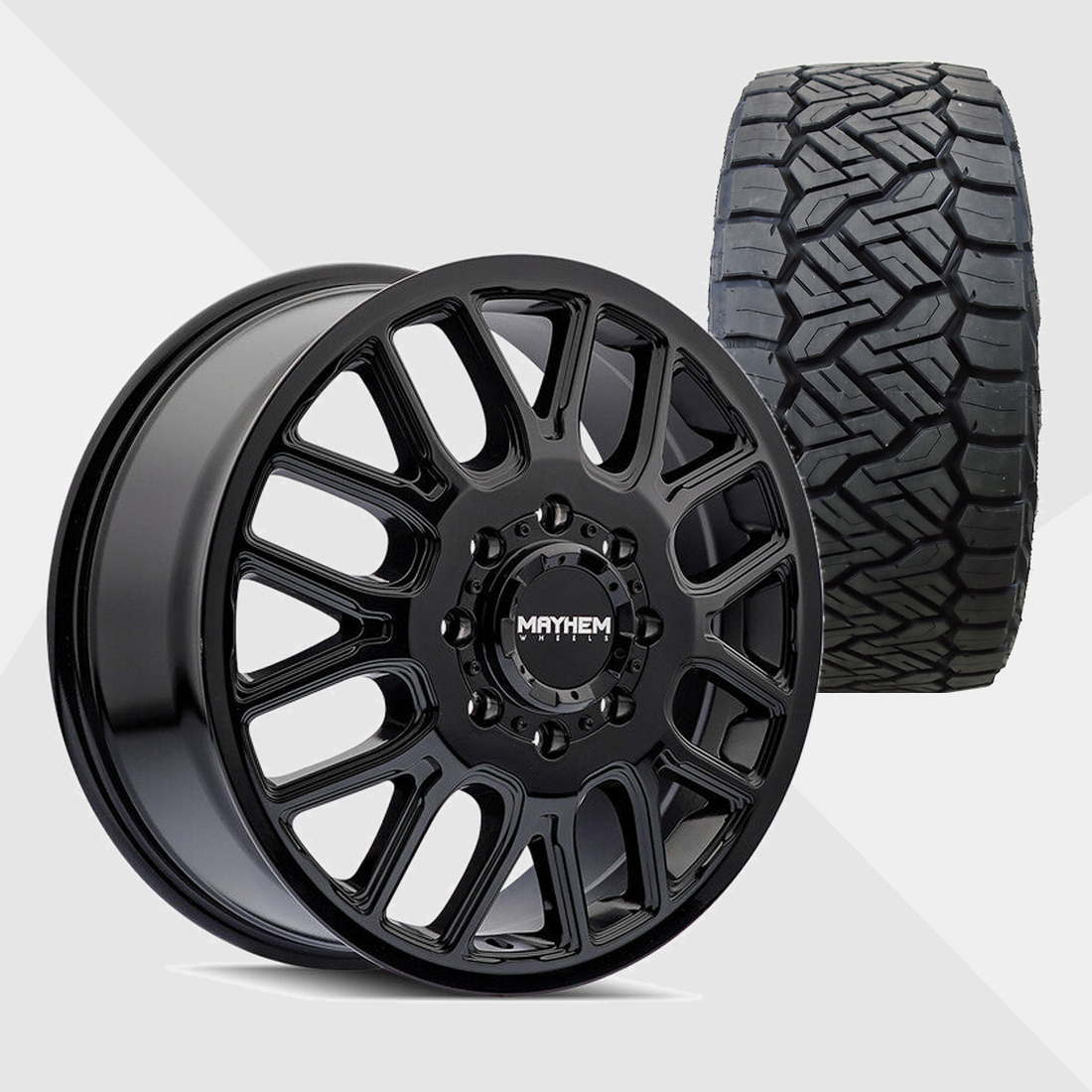 Mayhem Cogent Gloss Black 20x8.25 8x210 with Nitto Tires Recon Grappler A/T 35x12.50R20 Dually Package