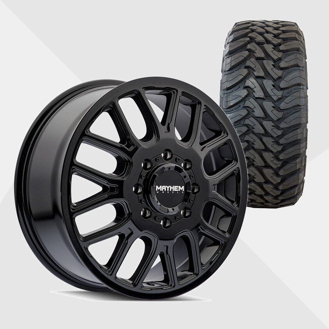 Mayhem Cogent Gloss Black 20x8.25 8x200 with Toyo Tires Open Country M/T 35x12.50R20 Dually Package