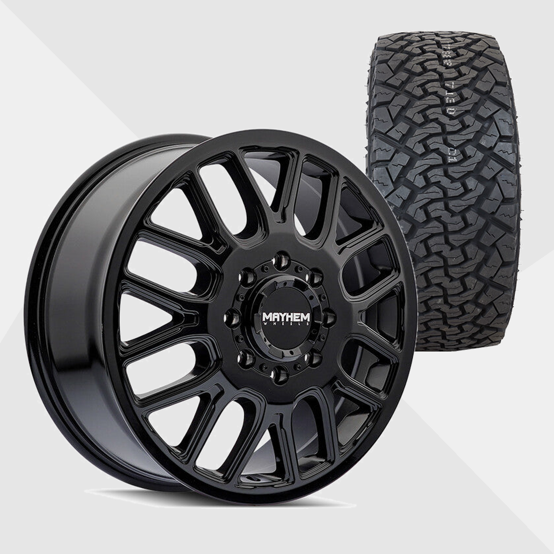 Mayhem Cogent Gloss Black 20x8.25 8x165.1 (8x6.5) with Venom Power Tires Terra Hunter X/T 275/55R20 Dually Package