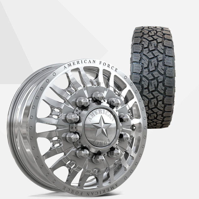 American Force Notch Polished 22x8.25 Wheels & Toyo Tires Open Country A/T III 285/55R22 Tires - 22" Dually Package