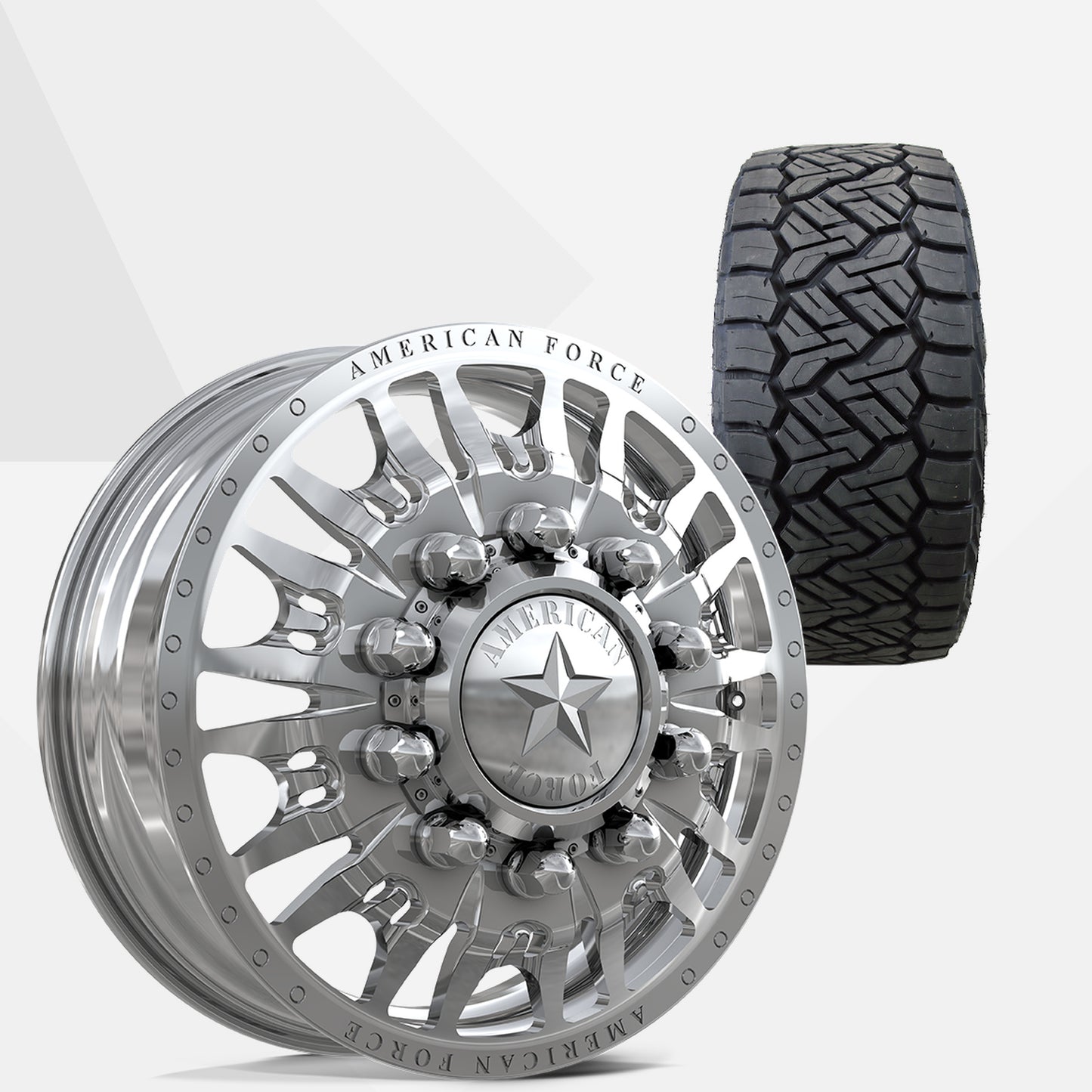 American Force Notch Polished 24x8.25 Wheels & Nitto Tires Recon Grappler A/T 315/50R24 Tires - 24" Dually Package