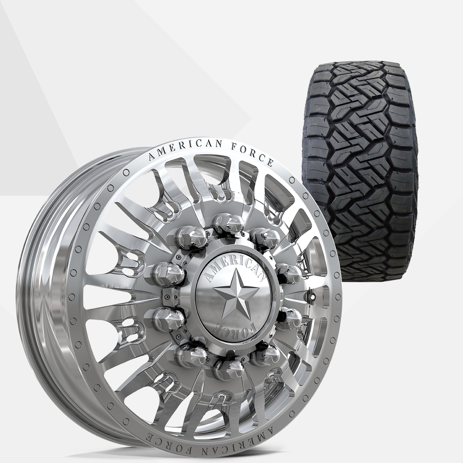 American Force Notch Polished 24x8.25 Wheels & Nitto Tires Recon Grappler A/T 315/50R24 Tires - 24" Dually Package