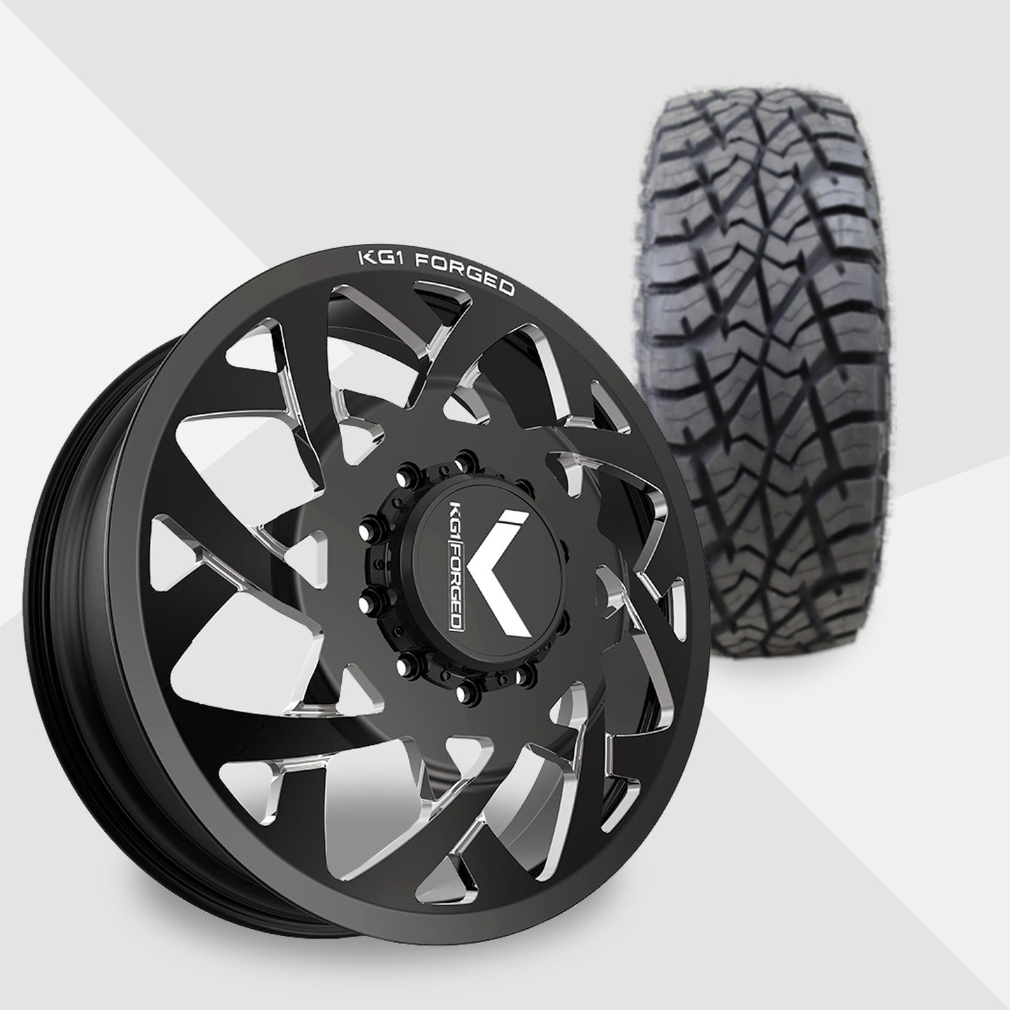 KG1 Orbital-KD 22x8.25 Wheels & AMP Tires Terrain Attack R/T 35x12.50R22 Tires - 22" Dually Package