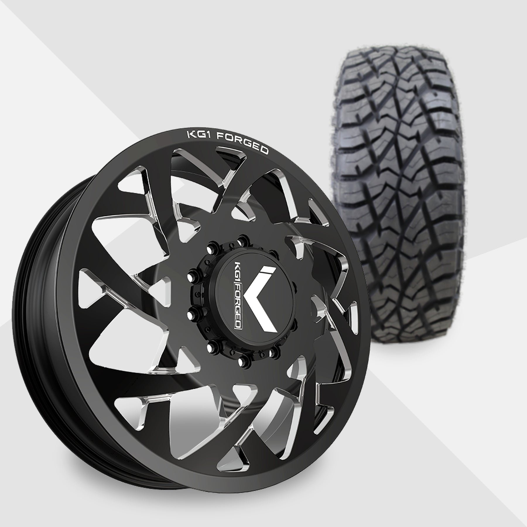 KG1 Orbital-KD 22x8.25 Wheels & AMP Tires Terrain Attack R/T 35x12.50R22 Tires - 22" Dually Package