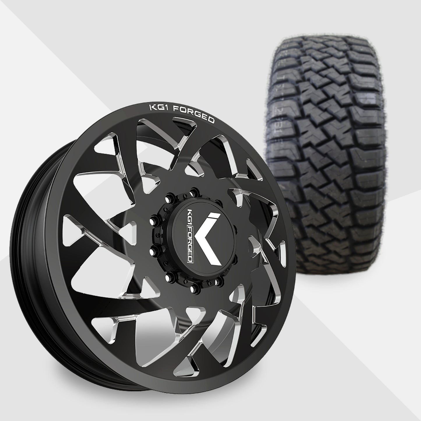 KG1 Orbital-KD 24x8.25 Wheels & LandSpider Tires Wildtraxx R/T 37x13.50R24 Tires - 24" Dually Package