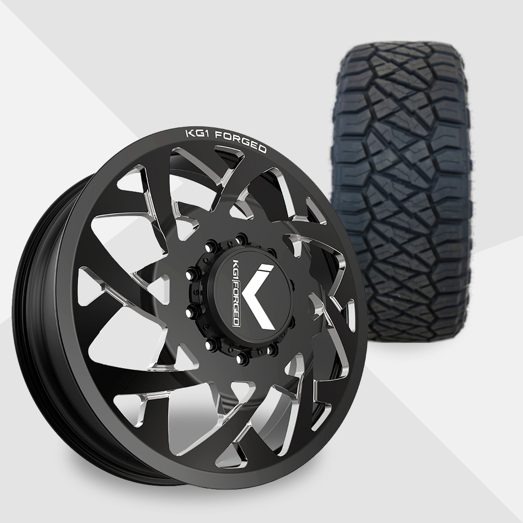 KG1 Orbital-KD 22x8.25 Wheels & Nitto Tires Ridge Grappler 35x12.50R22 Tires - 22" Dually Package