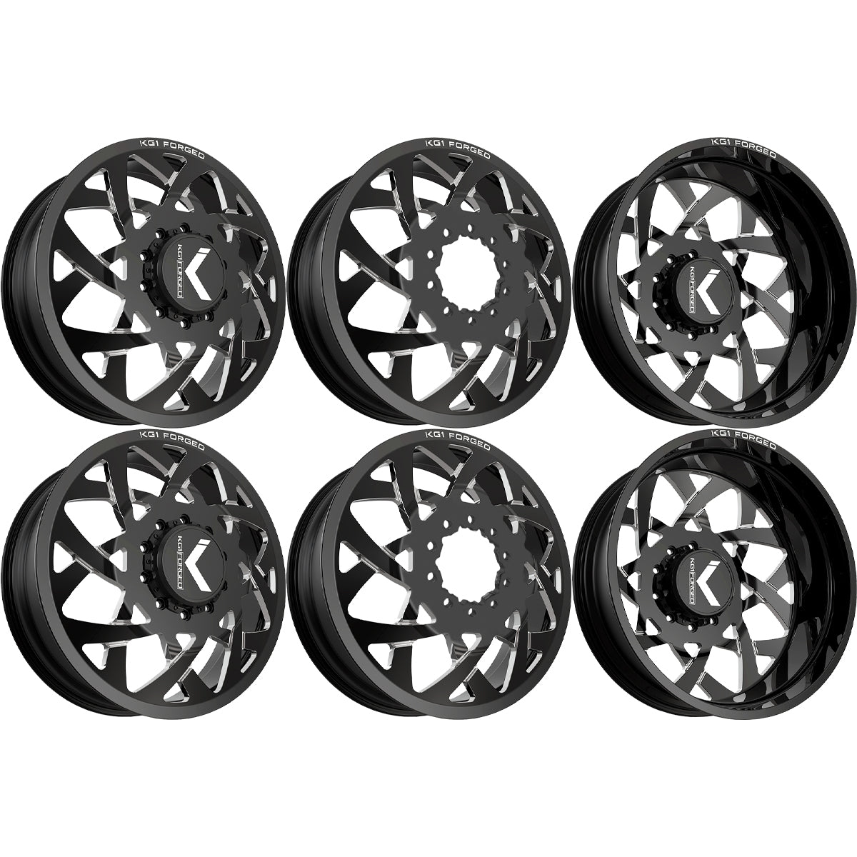 KG1 KD008 Orbital-KD Gloss Black Milled 26x8.25 26" Dually Wheels