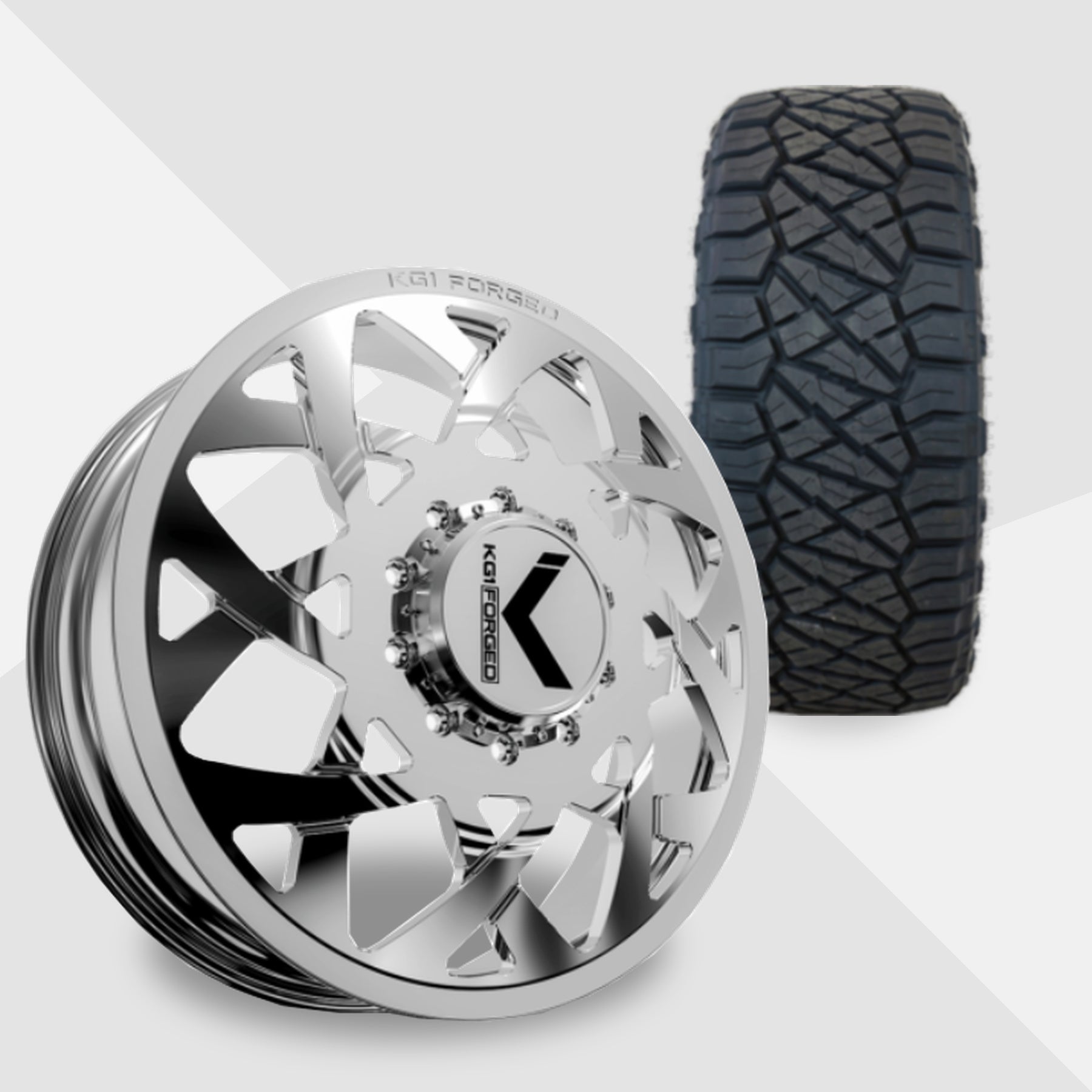 KG1 Orbital-KD 22x8.25 Wheels & Nitto Tires Ridge Grappler 35x12.50R22 Tires - 22" Dually Package