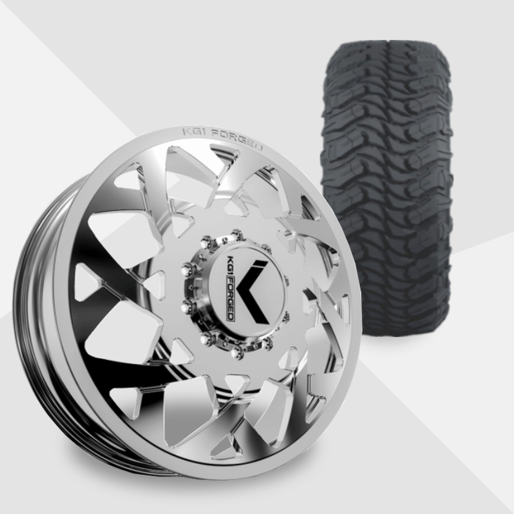KG1 Orbital-KD 24x8.25 Wheels & Atturo Tires Trail Blade MTS 35x13.50R24 Tires - 24" Dually Package