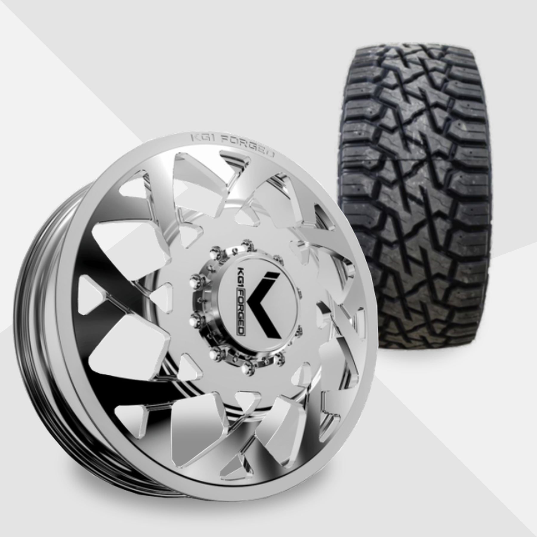 KG1 Orbital-KD 22x8.25 Wheels & Venom Power Tires Trail Hunter R/T 37x12.50R22 Tires - 22" Dually Package