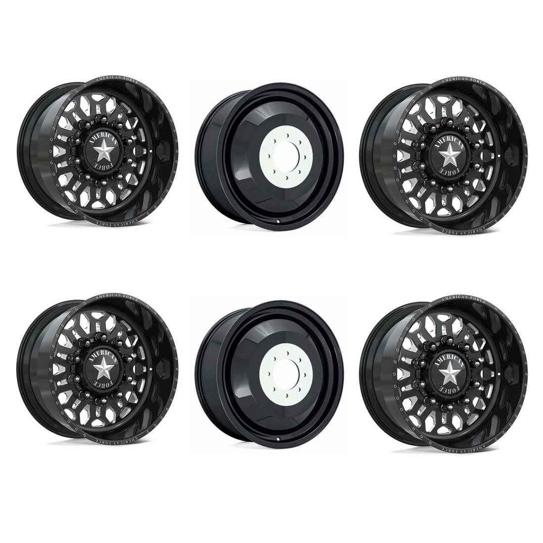 American Force 6N29 Overhaul SD Gloss Black Milled 24x14 8x210 Dually Wheels