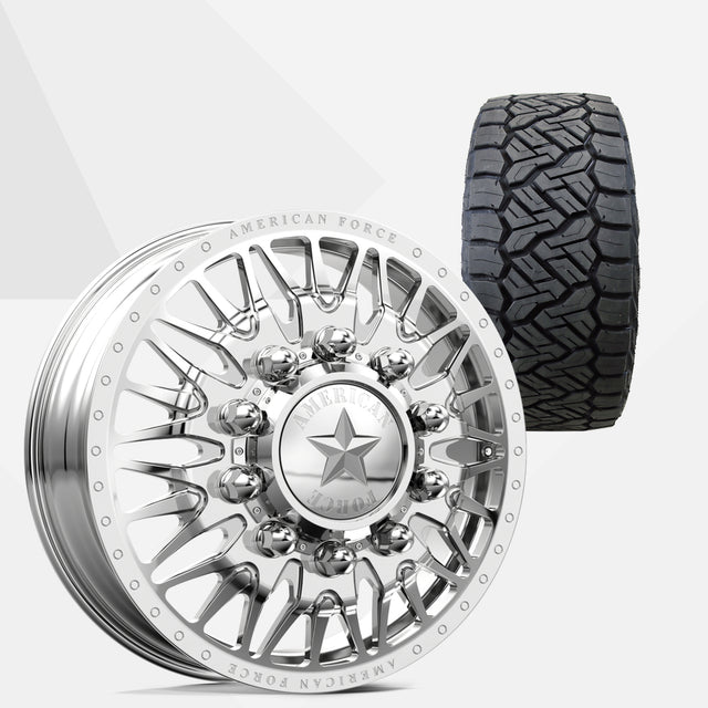 American Force Plague Polished 24x8.25 Wheels & Nitto Tires Recon Grappler A/T 37x13.50R24 Tires - 24" Dually Package