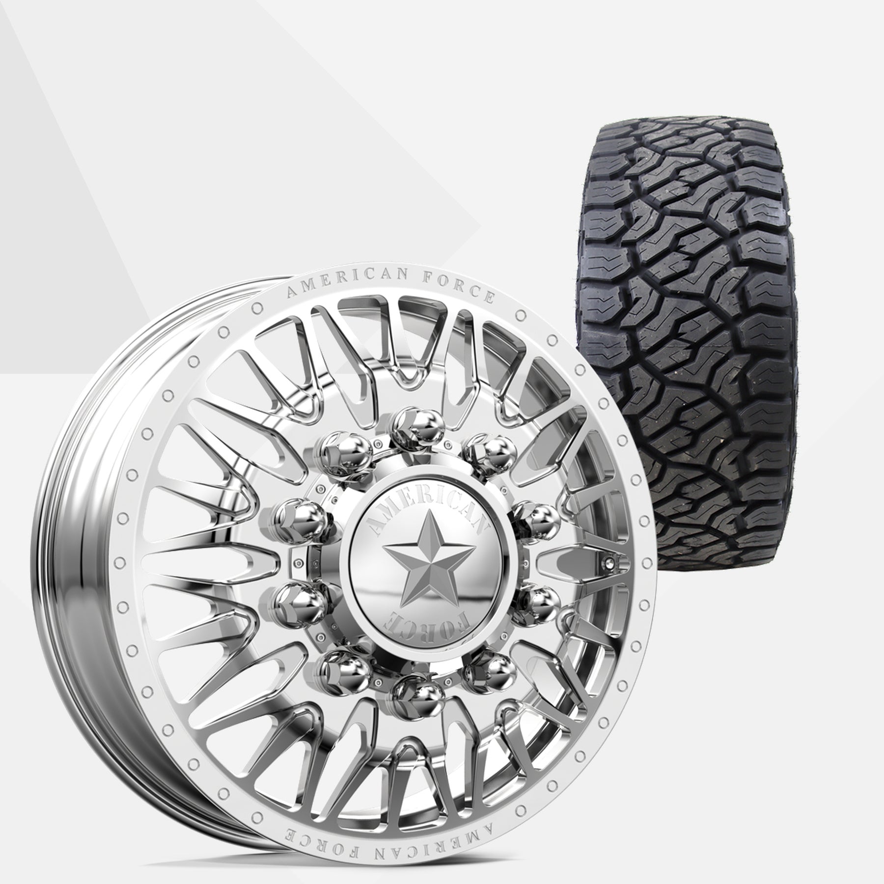 American Force Plague Polished 22x8.25 Wheels & Venom Power Tires Trail Hunter ATX 33x12.50R22 Tires - 22" Dually Package