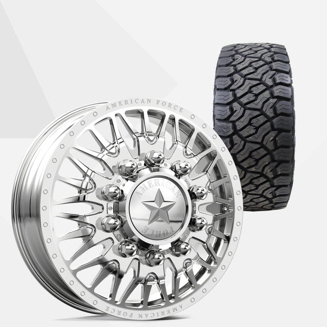 American Force Plague Polished 22x8.25 Wheels & Venom Power Tires Trail Hunter ATX 33x12.50R22 Tires - 22" Dually Package