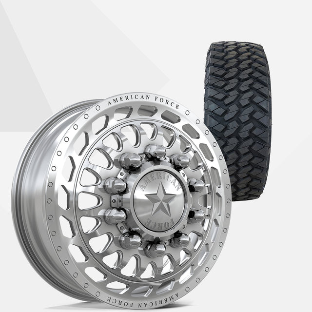 American Force Plex Polished 24x8.25 Wheels & Nitto Tires Trail Grappler M/T 38x13.50R24 Tires - 24" Dually Package