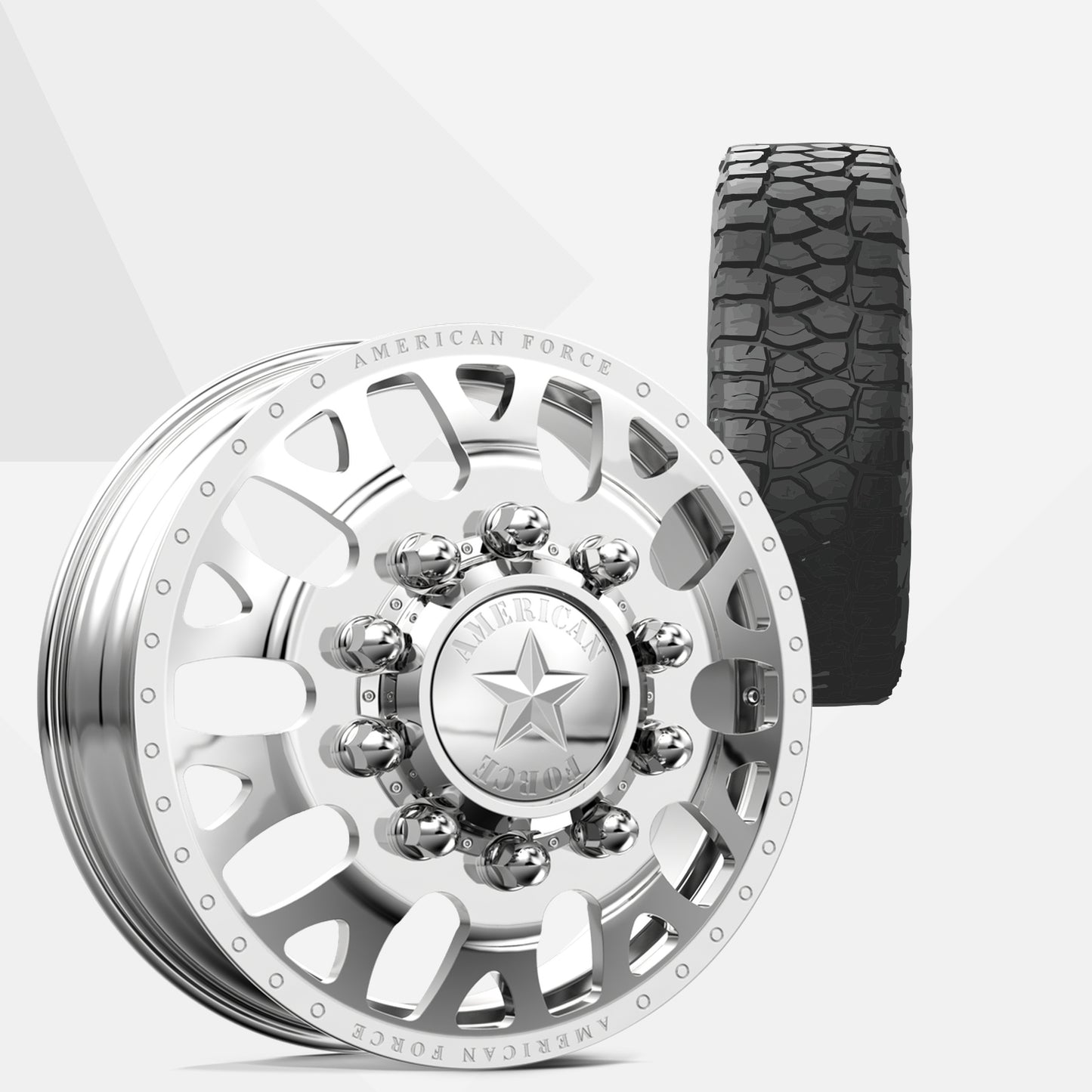 American Force Pulse Polished 22x8.25 Wheels & BF Goodrich Tires HD-Terrain T/A KT 37x13.50R22 Tires - 22" Dually Package