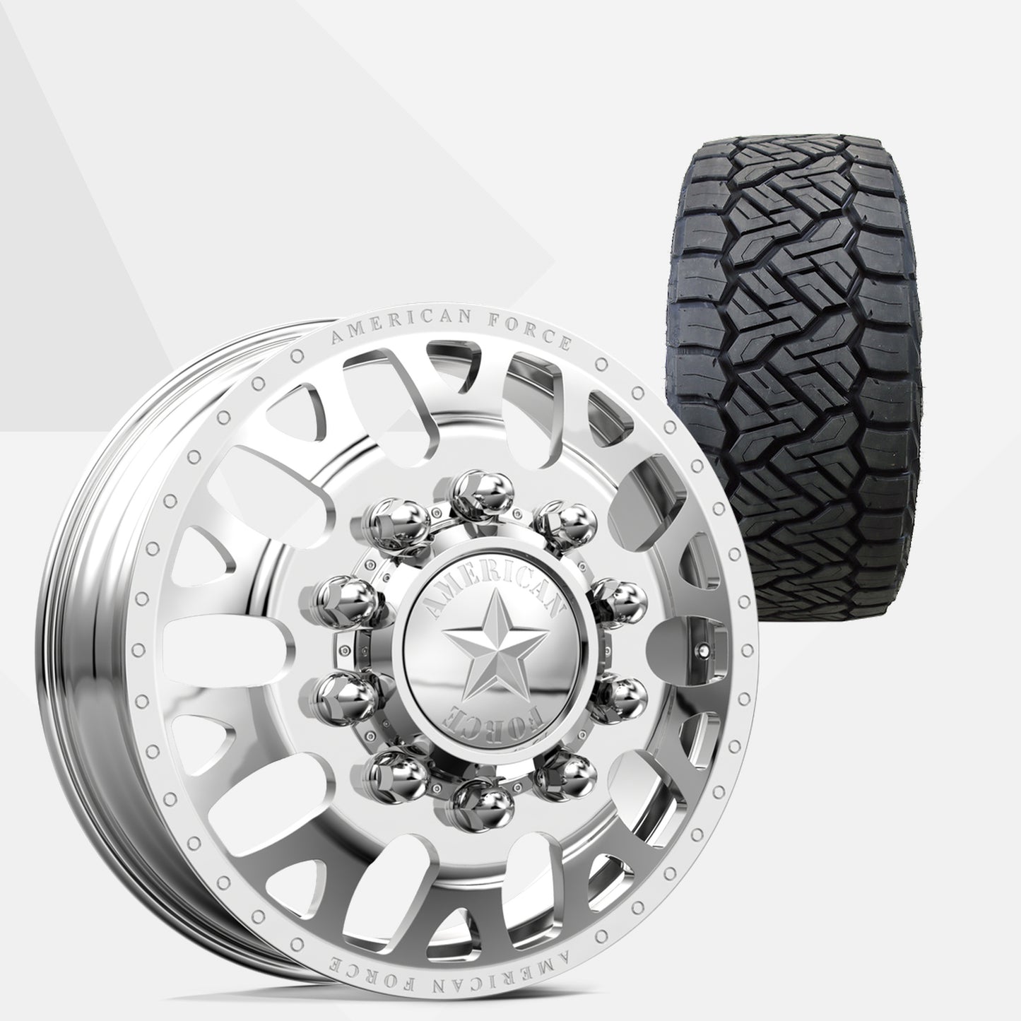 American Force Pulse Polished 24x8.25 Wheels & Nitto Tires Recon Grappler A/T 295/45R24 Tires - 24" Dually Package
