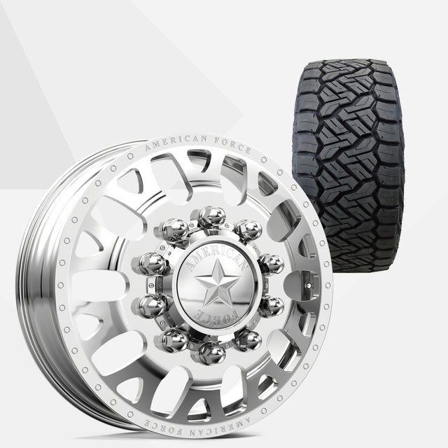 American Force Pulse Polished 24x8.25 Wheels & Nitto Tires Recon Grappler A/T 295/45R24 Tires - 24" Dually Package