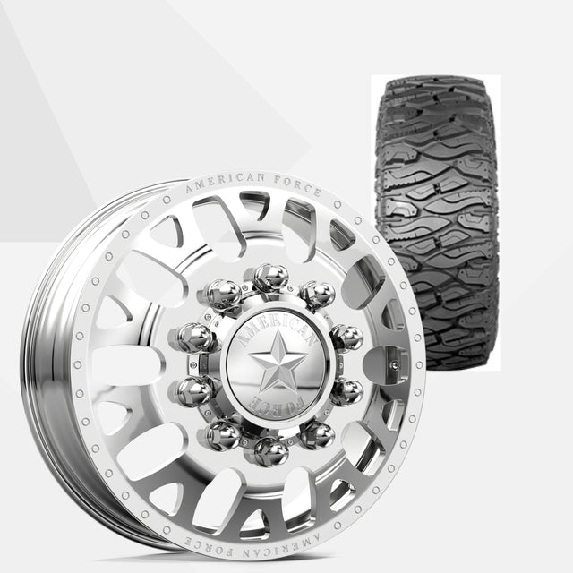 American Force Pulse Polished 24x8.25 Wheels & Atturo Tires Trail Blade Boss M/T 38x13.50R24 Tires - 24" Dually Package