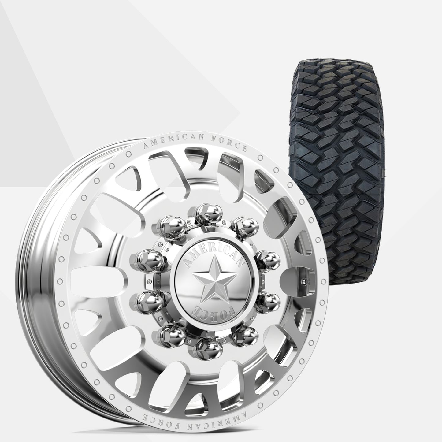 American Force Pulse Polished 22x8.25 Wheels & Nitto Tires Trail Grappler M/T 285/55R22 Tires - 22" Dually Package