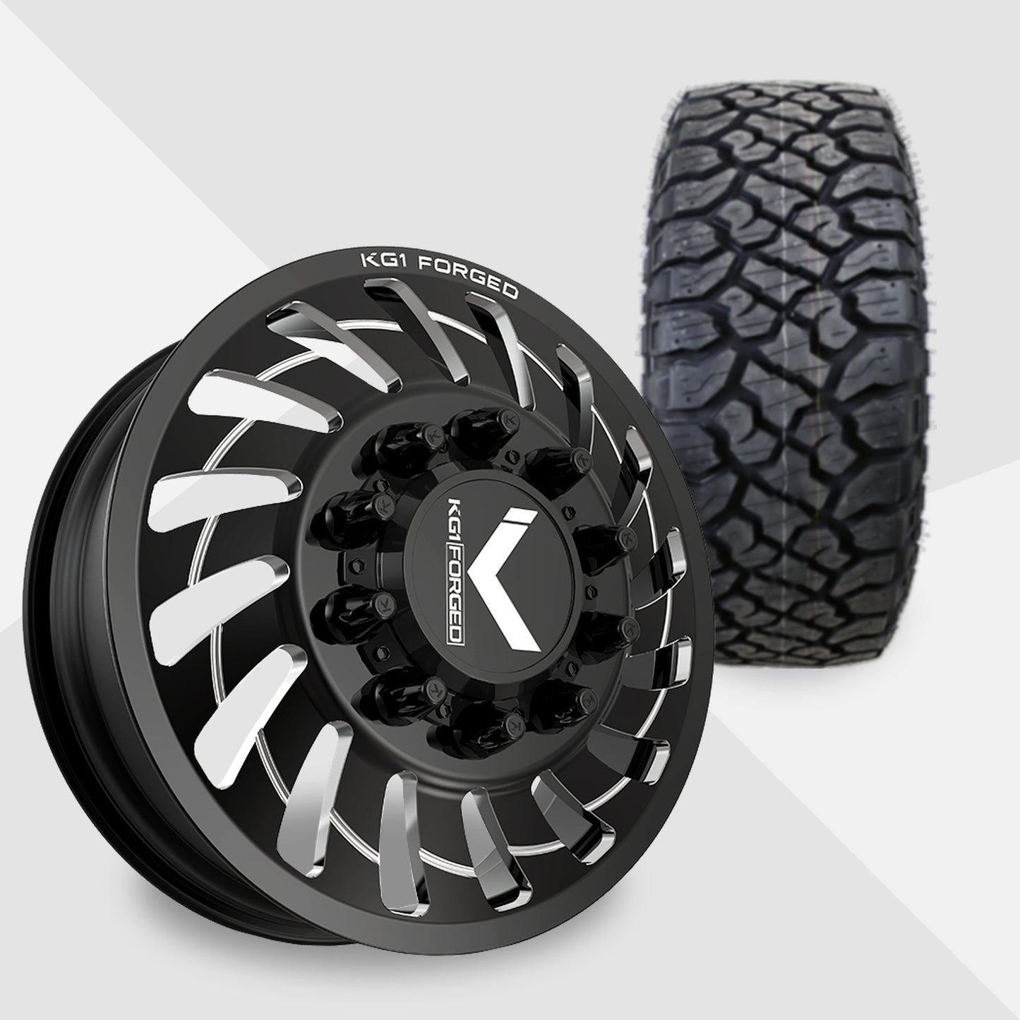 KG1 Razor-KD 24x8.25 Wheels & Kenda Tires Klever R/T 35x12.50R24 Tires - 24" Dually Package