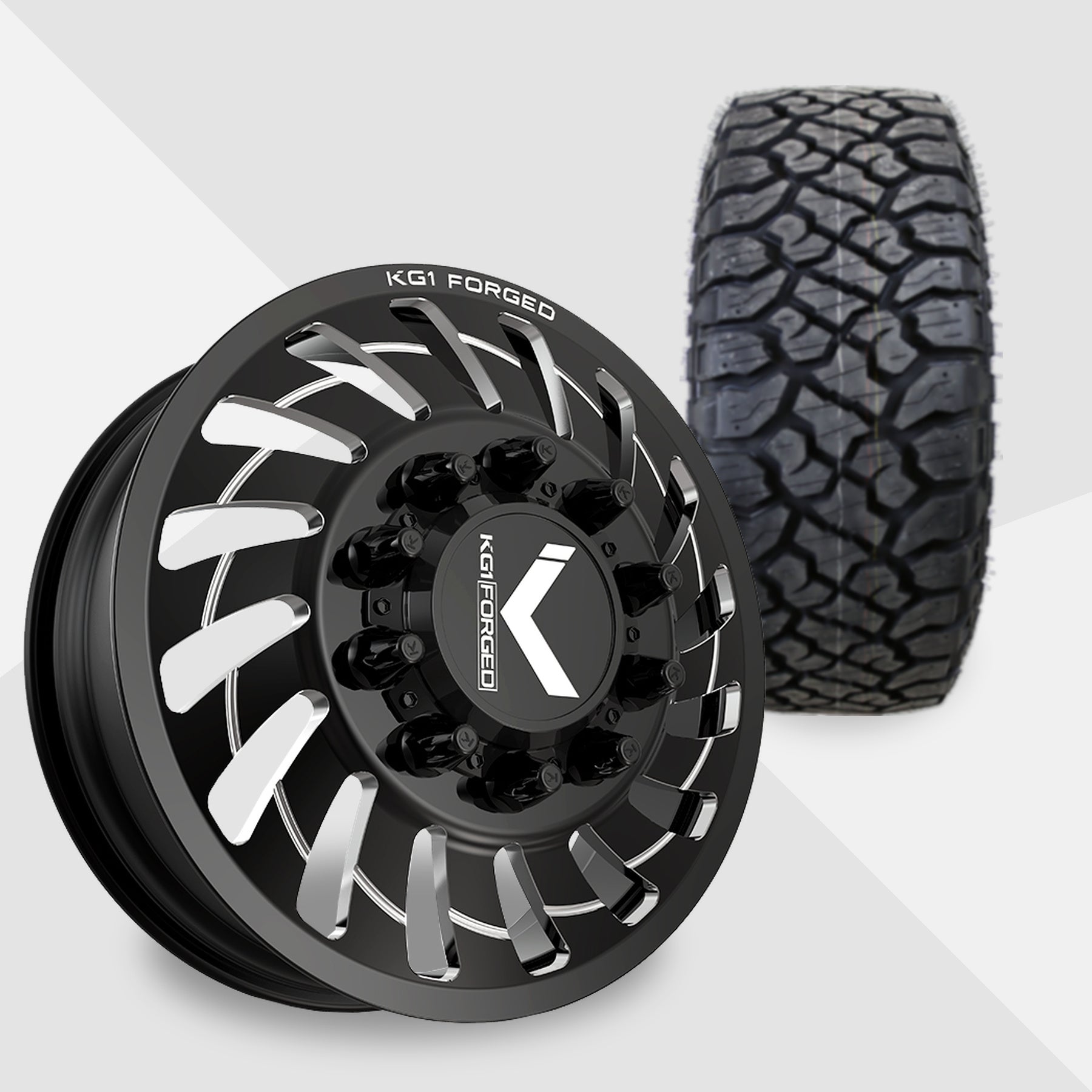 KG1 Razor-KD 24x8.25 Wheels & Kenda Tires Klever R/T 35x12.50R24 Tires - 24" Dually Package