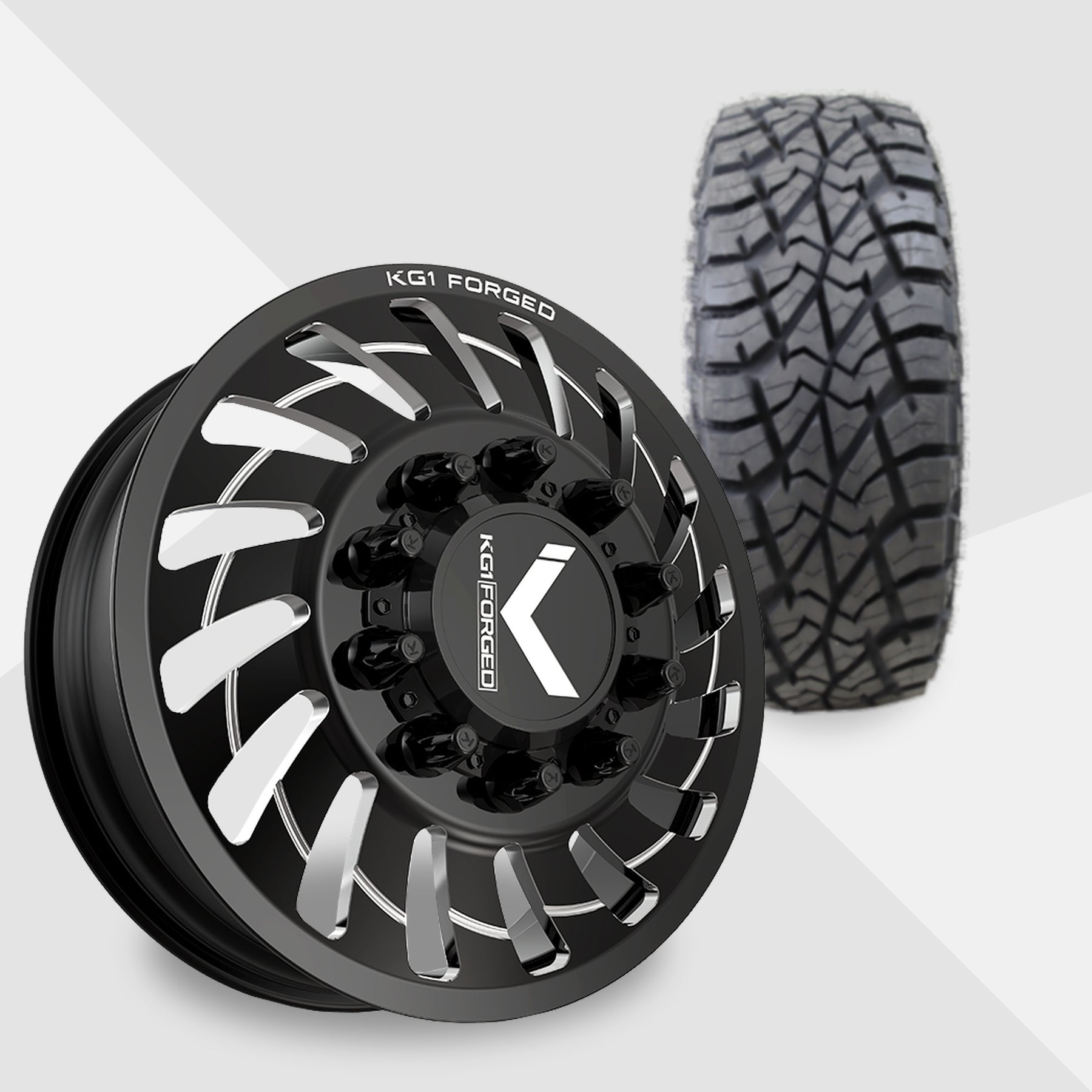 KG1 Razor-KD 22x8.25 Wheels & AMP Tires Terrain Attack R/T 35x12.50R22 Tires - 22" Dually Package