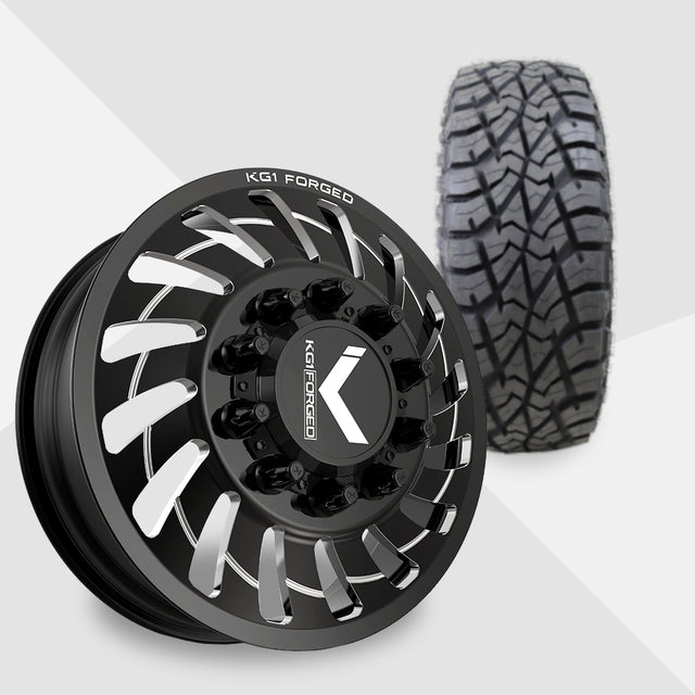 KG1 Razor-KD 22x8.25 Wheels & AMP Tires Terrain Attack R/T 35x12.50R22 Tires - 22" Dually Package