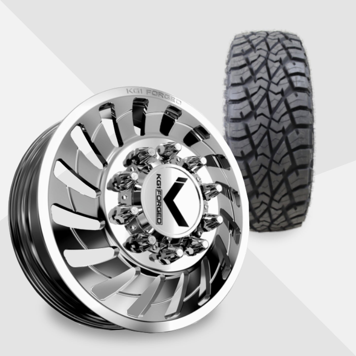 KG1 Razor-KD 24x8.25 Wheels & AMP Tires Terrain Attack R/T 35x13.50R24 Tires - 24" Dually Package