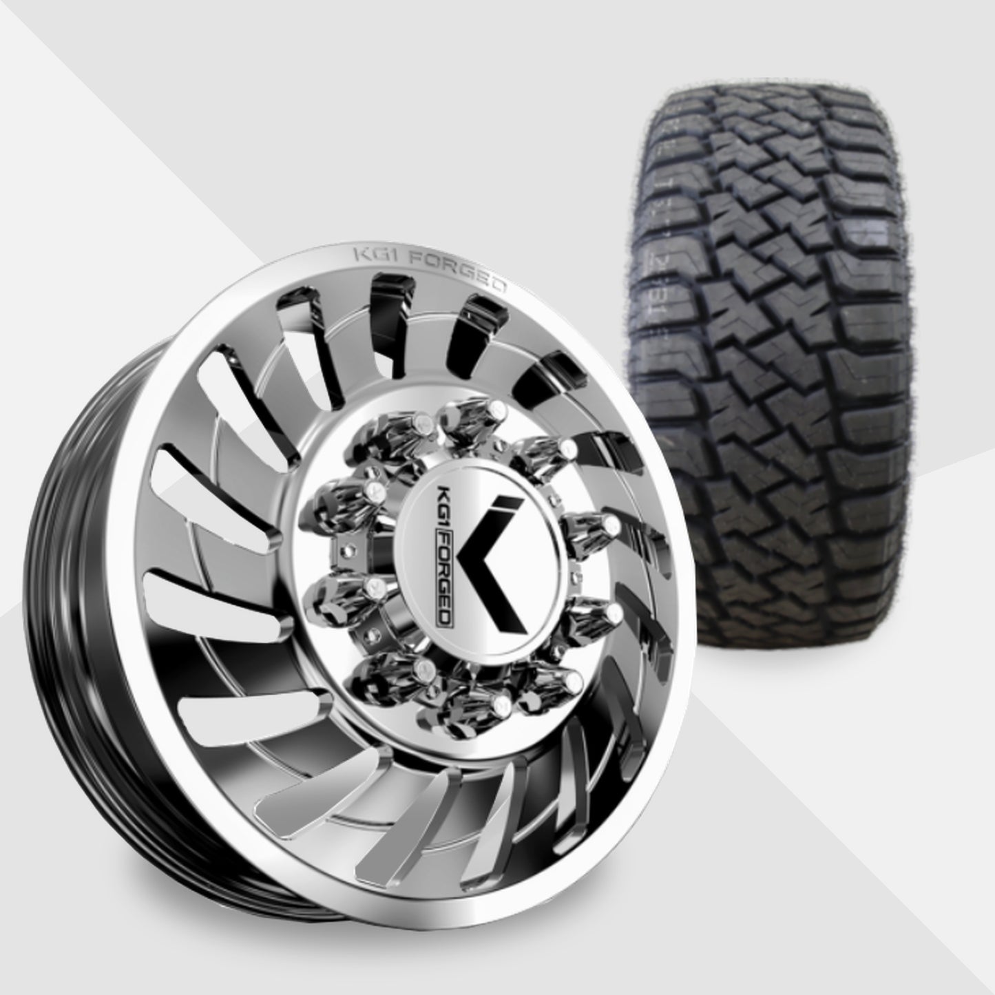 KG1 Razor-KD 24x8.25 Wheels & LandSpider Tires Wildtraxx R/T 37x13.50R24 Tires - 24" Dually Package