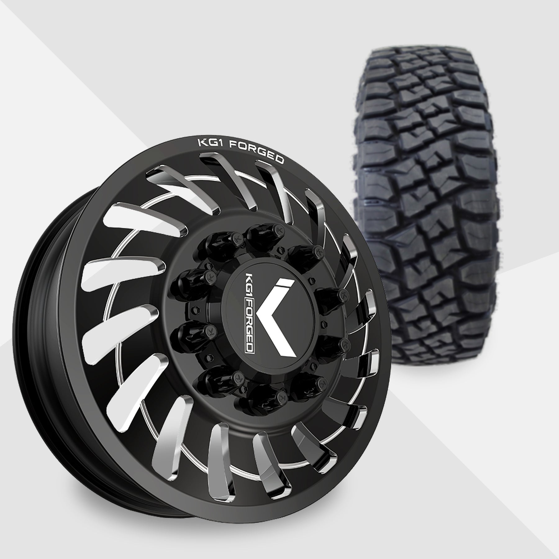 KG1 Razor-KD 22x8.25 Wheels & Toyo Tires Open Country RT Pro 37x13.50R22 Tires - 22" Dually Package