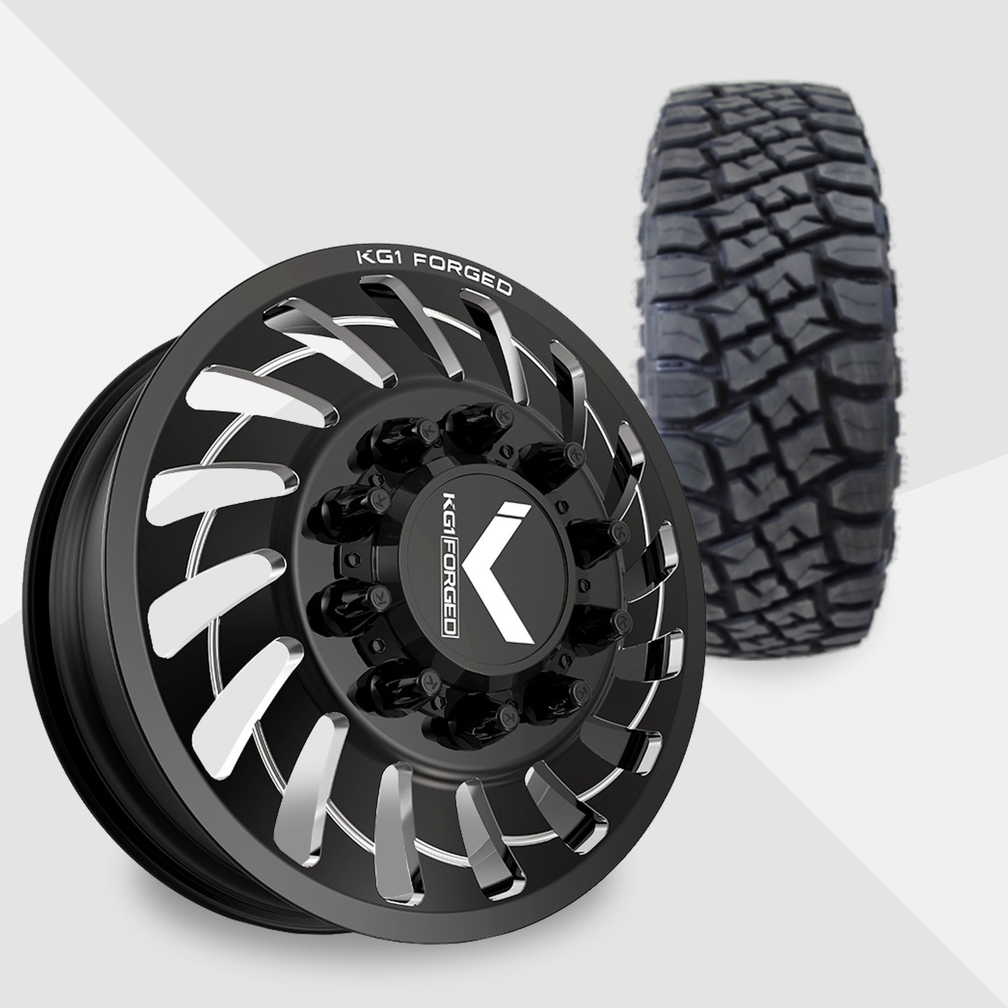 KG1 Razor-KD 22x8.25 Wheels & Toyo Tires Open Country RT Pro 37x13.50R22 Tires - 22" Dually Package