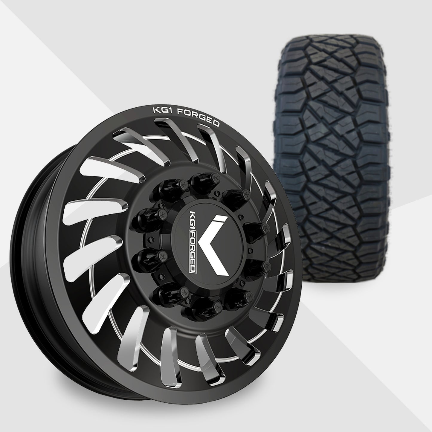 KG1 Razor-KD 22x8.25 Wheels & Nitto Tires Ridge Grappler 35x12.50R22 Tires - 22" Dually Package