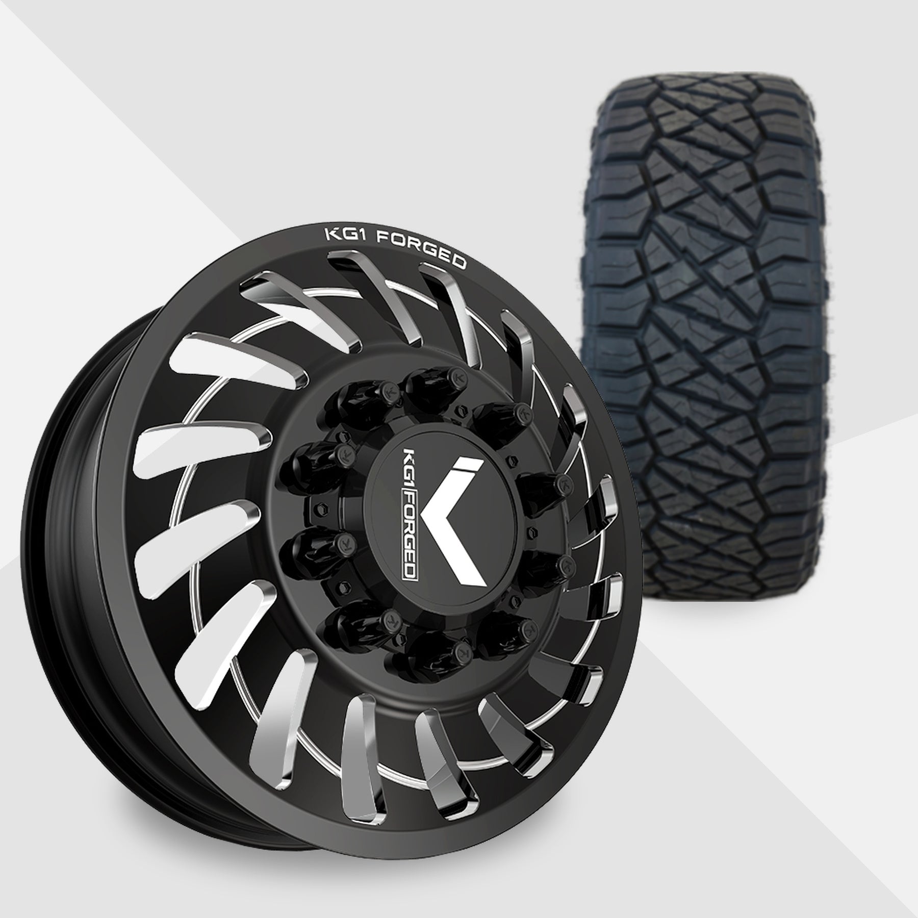 KG1 Razor-KD 22x8.25 Wheels & Nitto Tires Ridge Grappler 35x12.50R22 Tires - 22" Dually Package