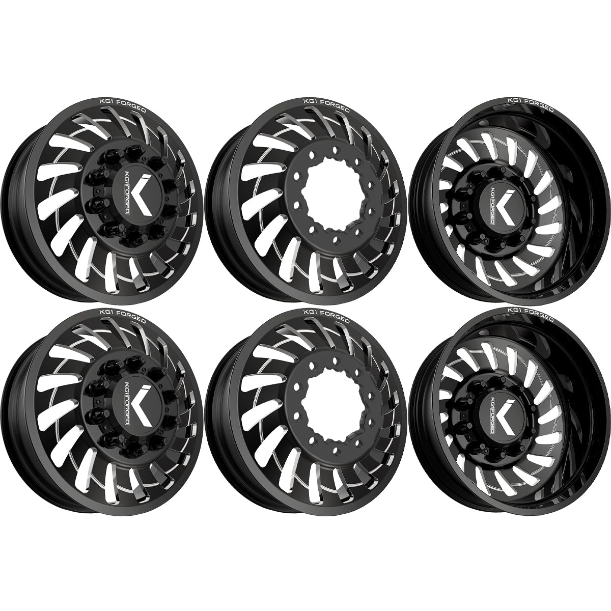KG1 KD005 Razor-KD Gloss Black Milled 26x8.25 26" Dually Wheels