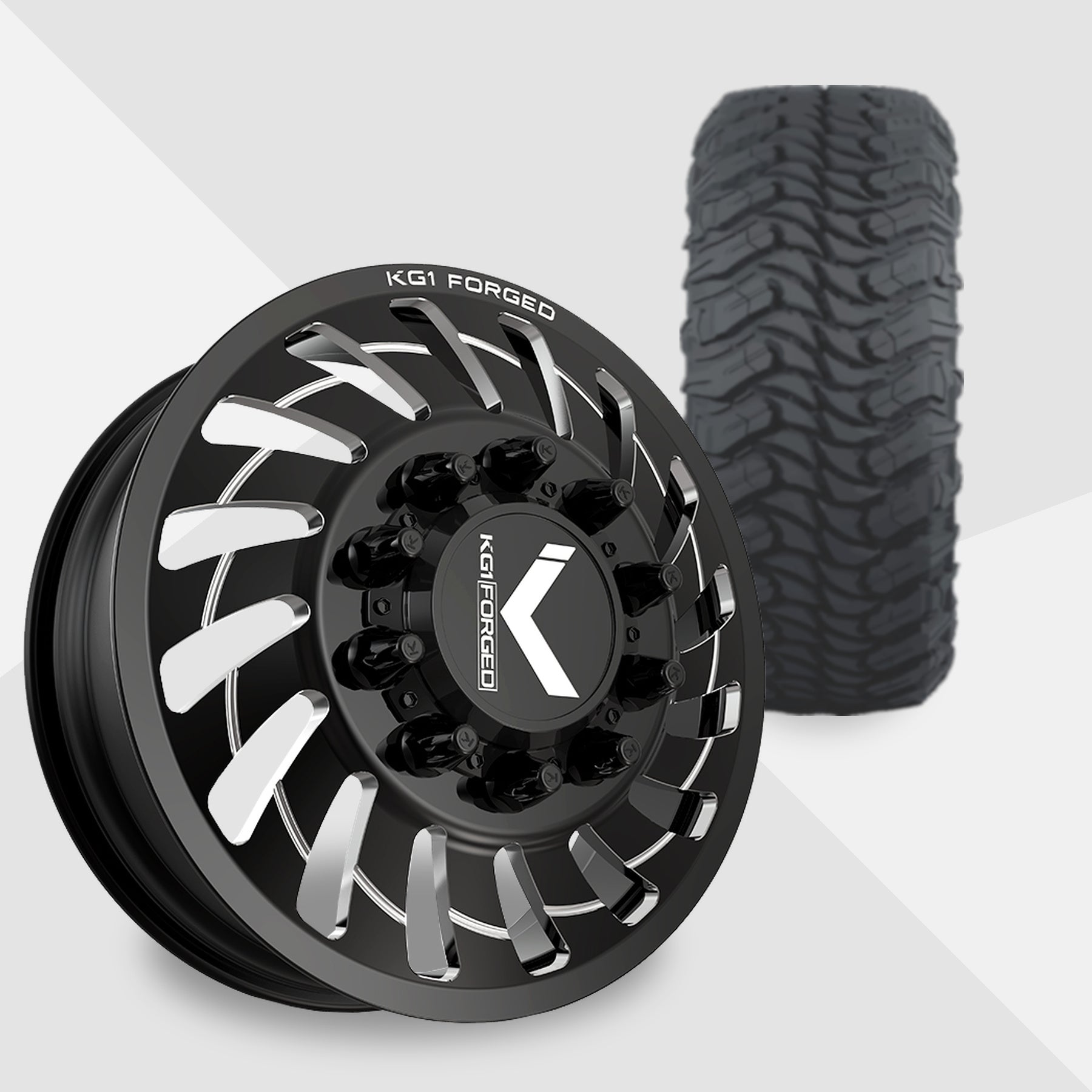 KG1 Razor-KD 24x8.25 Wheels & Atturo Tires Trail Blade MTS 37x13.50R24 Tires - 24" Dually Package