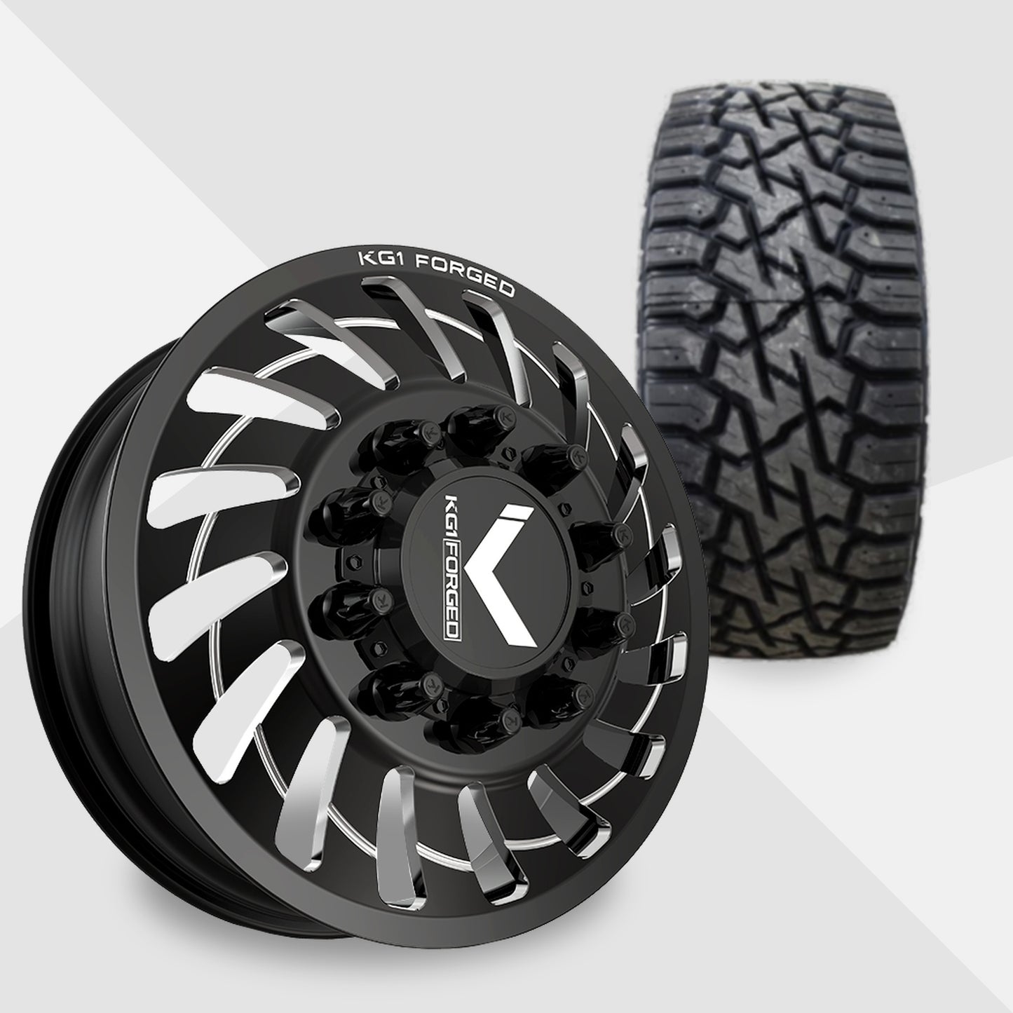 KG1 Razor-KD 22x8.25 Wheels & Venom Power Tires Trail Hunter R/T 35x12.50R22 Tires - 22" Dually Package