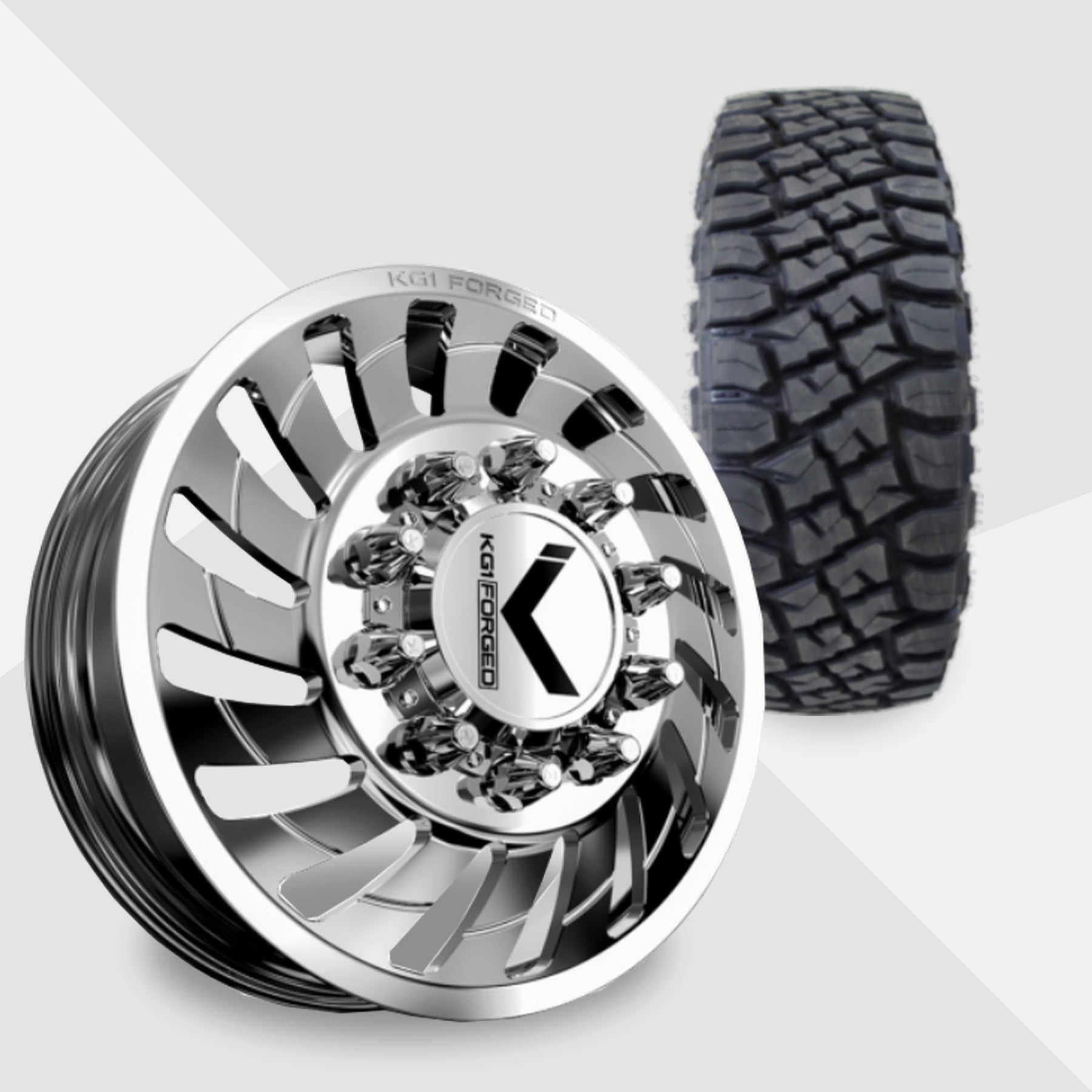 KG1 Razor-KD 22x8.25 Wheels & Toyo Tires Open Country RT Pro 37x13.50R22 Tires - 22" Dually Package