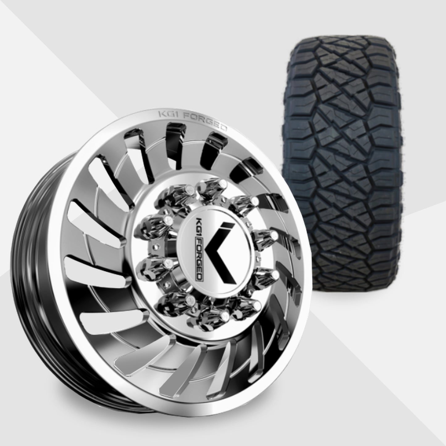 KG1 Razor-KD 22x8.25 Wheels & Nitto Tires Ridge Grappler 35x12.50R22 Tires - 22" Dually Package