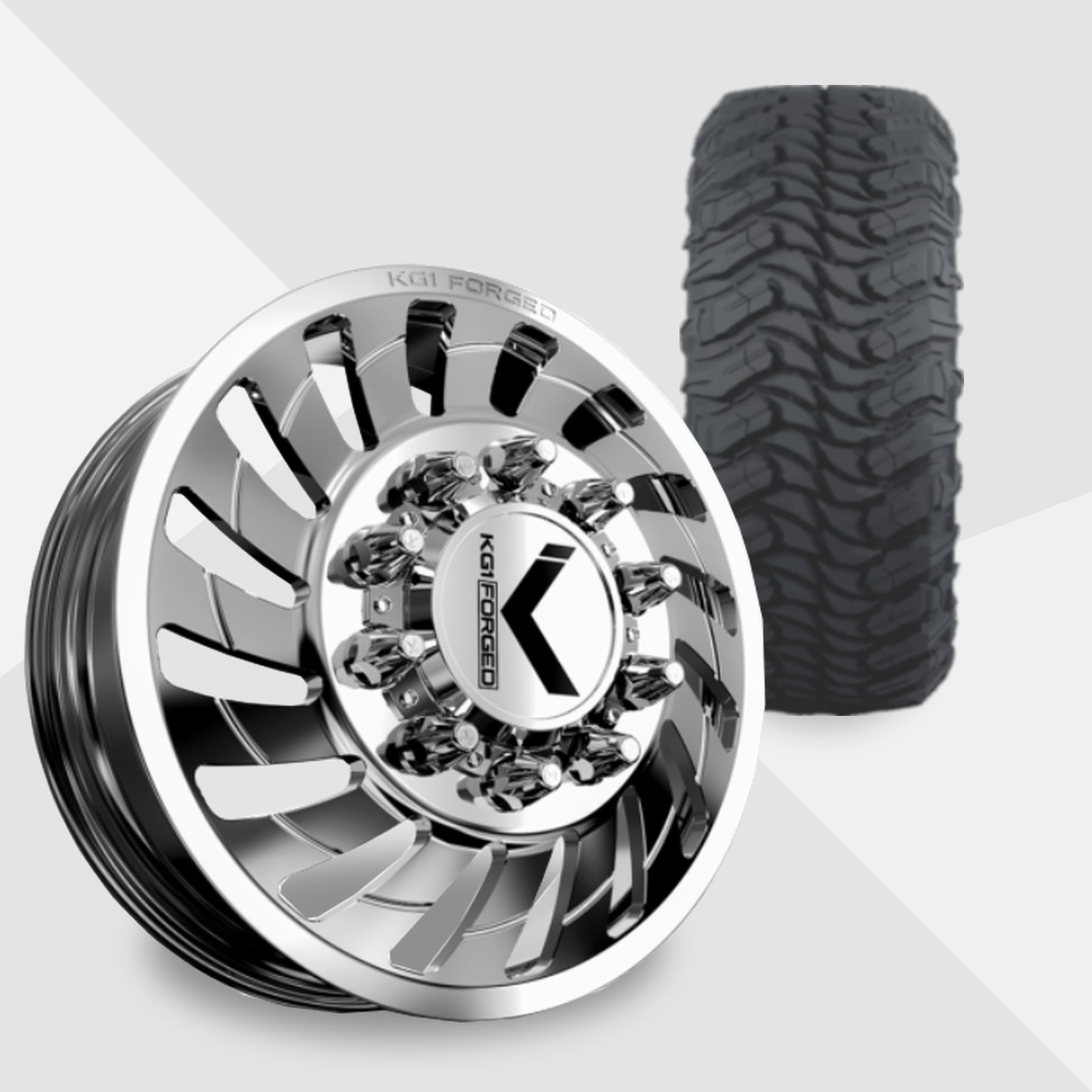 KG1 Razor-KD 24x8.25 Wheels & Atturo Tires Trail Blade MTS 35x13.50R24 Tires - 24" Dually Package